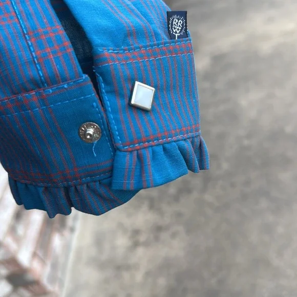 Nos Vintage Rockmount 38 Teal Rust Plaid Pearl Snap Blouse USA made - Picture 9 of 9